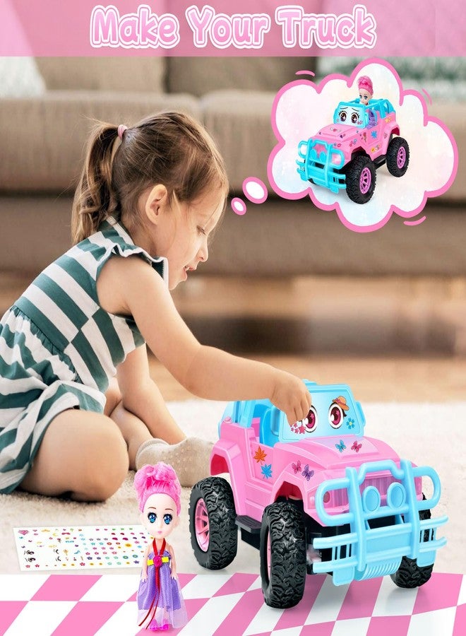Ynanimery Remote Control Car- RC Truck with DIY Stickers and Doll for Kids Girls Birthday, 1:20 Scale RC Truck Full Functions Creative Racing Car for Toddlers Kids Indoor Outdoor Games, Pink - Image 2